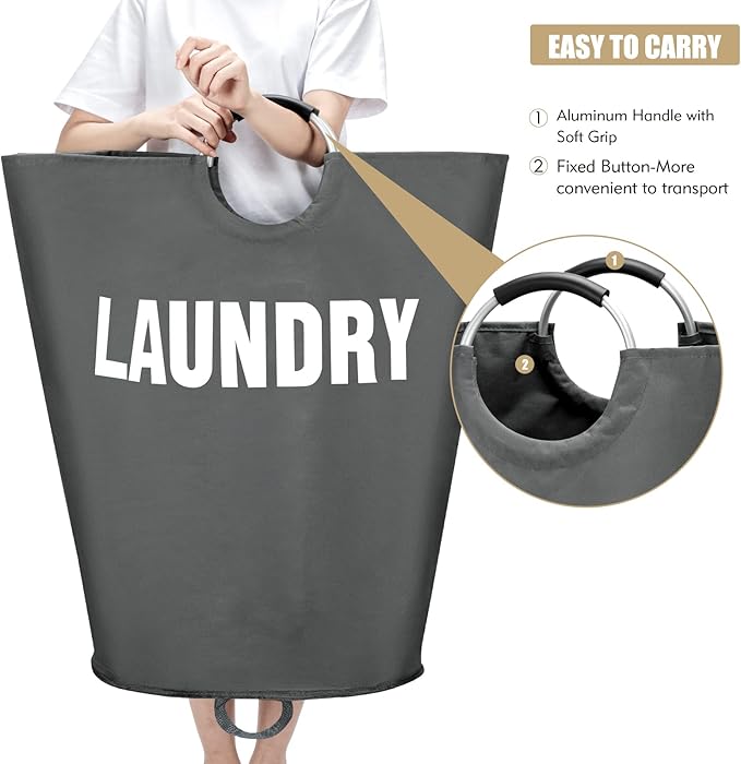 160L XX-Large Laundry Basket, Freestanding Tall Clothes Hamper, Collapsible Laundry Bag, Dark Grey