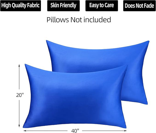 400 Thread Count Cotton Pillow Case King with Zipper, 40" L x 20" W, Cotton Pillow Protectors Cover- Set of 2 - Royal Blue - Pillows Not Included