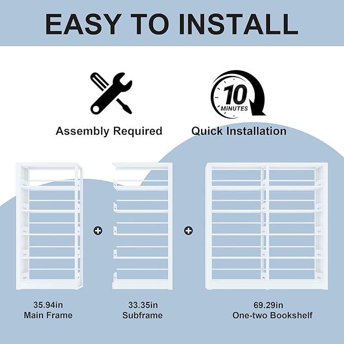 Metal Bookshelf, 5 Tier Bookshelf with Adjustable Shelves, White Bookshelf, Heavy Duty 69” Tall Bookcase, Large Book Case Book Shelf for Bedroom, Living Room, Office, Library