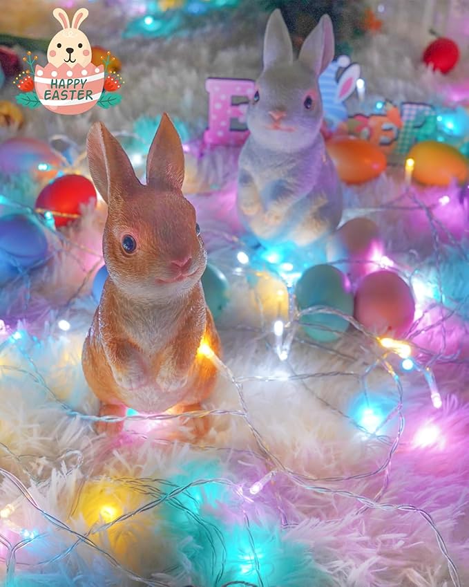 Easter Lights Battery Operated Fairy Lights, 2 Pack 33FT 100LED Multicolor easter String Lights, 8 Modes Waterproof Pastel Light Indoor Outdoor, Twinkle Lights for Room Garden Party Easter Decorations