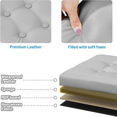 Storage Ottoman Foot Rest Stool, Small Leather Storage Ottomans Bench, Folding Footstool with Side Pockets, Foot Rest Under Desk for Living Room Bedroom, 15x15x15 in, Grey