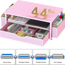 Spacrea Desk Organizer and Accessories, Computer Monitor Stand Riser with Drawer and 2 Pen Holders, Office Desk Accessories & Workspace Organizers for Office Supplies (Pink)