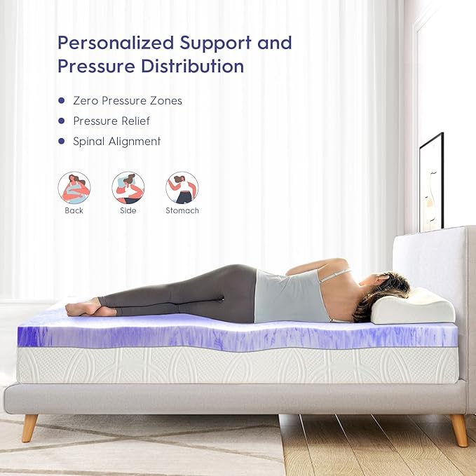 ELEMUSE 3 Inch Ventilated Design Memory Foam Cal King Size Mattress Topper,Cooling Gel Infused Swirl Foam Pad for Pressure Relief Back Pain,Bed Topper for Body Support, CertiPUR-US Certified
