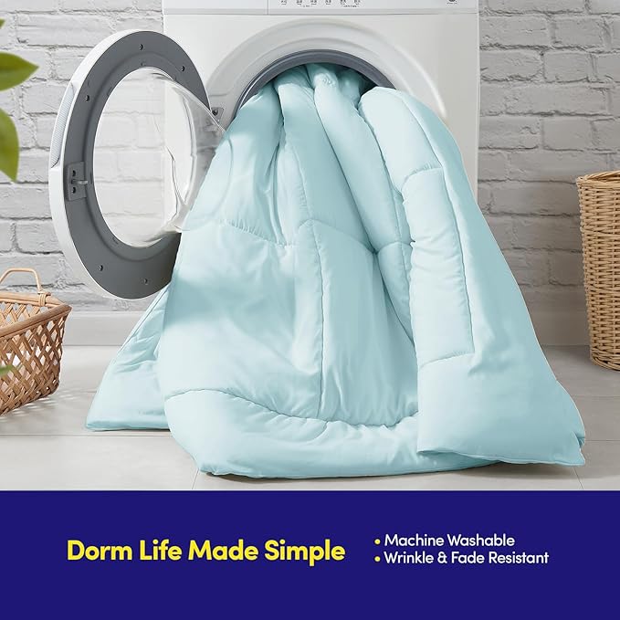 Dorm Room Essentials College Bedding Comforter Set 5 Piece Twin XL Size Bed in a Bag for College Students Boys and Girls, Twin XL, Aqua