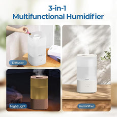 2.5L Humidifiers for Bedroom, Top Fill Cool Mist Humidifiers for Large Room, Easy to Fill & Clean, 30H Runtime, 28dB Quiet Air Humidifier for Plants, Baby Nursery with Night Light