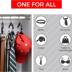 Multipurpose Closet Hangers- Tie and Belt Hanger for Closet- Great Space Saving Belt Organizer for Wardrobe - Ideal for Storing Belts, Ties, Scarfs, Baseball Hats, Purses & More- 3 Pack