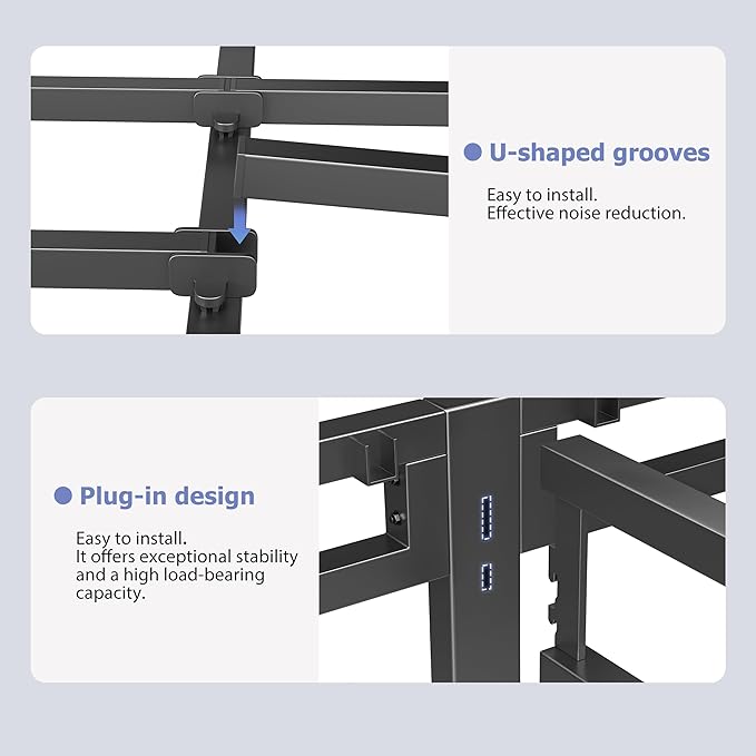 NKZ 22 Inch Full Size Bed Frame, Metal Bed Frame & Box Spring 2 in 1 Platform with Round Corner Legs, 4000Lbs Heavy Duty Metal Frame, Mattress Slide Stopper, Headboard Hole, Noise-Free, Easy Assembly