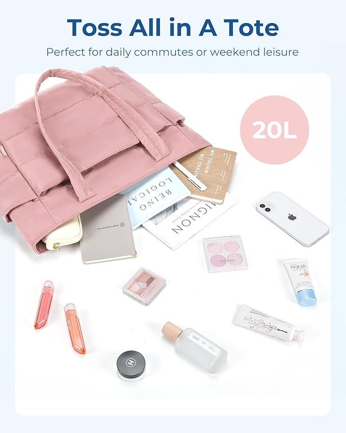 BAGSMART Tote Bag for Women, Lightweight Puffy Tote Bag with Compartments Shoulder Bag Handbag for Travel, Work, Gym