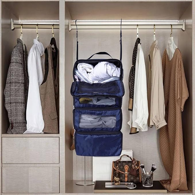 Suitcase Organizer, Travel Luggage Organizer Portable Hanging Travel Shelves Collapsible Hanging Packing Cubes for Carry on Suitcase