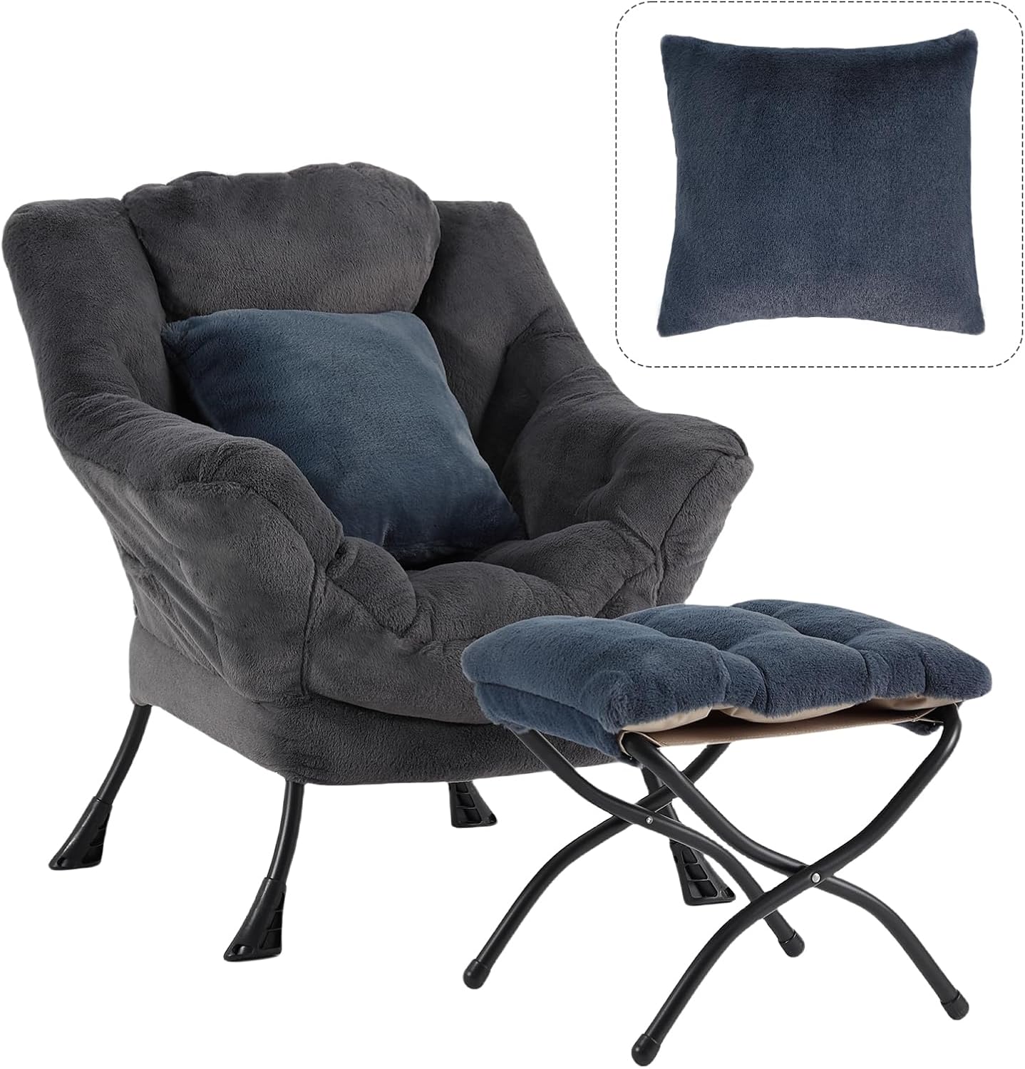 Lazy Chair with Ottoman, Large Pink Accent Chair with Ottoman and FA Throw Pillow, Comfy Plush Reading Chair for Living Room Bedroom Dorm Room Office Apartment Relaxing Use Dormly