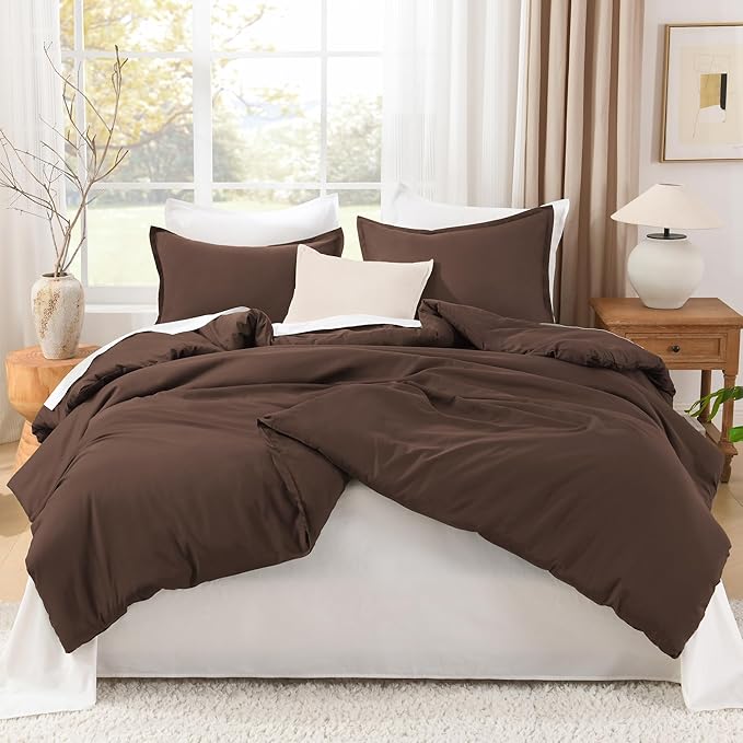 Litanika Comforter Set, Lightweight Solid Bedding Comforter Set, Fluffy Down Alternative Bed Set, Brown, Super King
