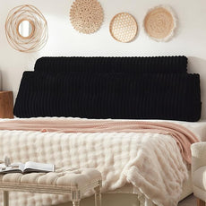 Headboard Pillow + A Long Neck Roll Pillow Body Pillow，Faux Fur Headboard Wedge Pillow with Removable Cover (Black, King：76x8x20 inches)