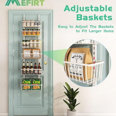 12 Inch Wide Narrow Over The Door Pantry Organizer, Pantry Organization and Storage, 6-Tier Metal Hanging Deep Basket Wall Spice Rack Seasoning Shelves, Home & Kitchen Essentials, White