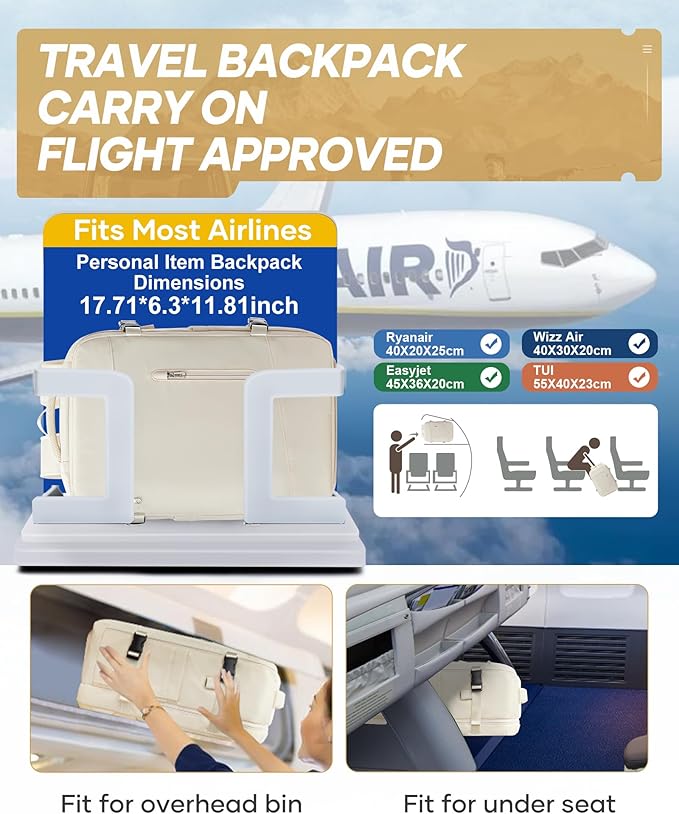 Vacuum Travel Backpack with Electric Vacpack Pump for Women, 40L Expandable Vacuum Compression Bags Personal Item Backpacks Flight Approved Traveling Carry on Suitcase Luggage, Beige