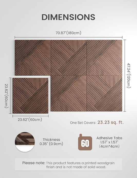 Large Felt Bulletin Board,Cork Board Alternative 70.87'' x 47.24'' Art Acoustical Wall Panels-6 Pack with 60 Adhesive Tabs,for Recording Studio/Home Offices-Walnut/Diamond
