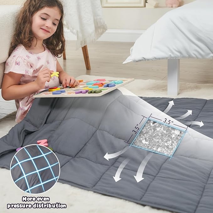 Weighted Blanket Kids 7lbs, 40"x60", Twin Size Cooling Heavy Throw Blanket for 60-90lbs, Microfiber Soft Thick Big Blankets Weighted Comforter Breathable Gift for Sleeping, Grey