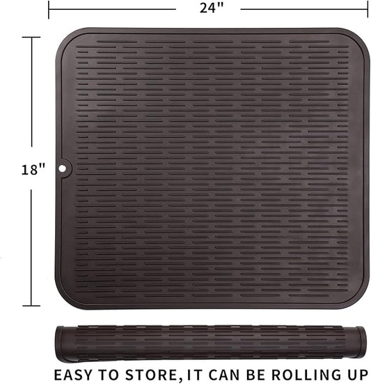 Silicone Dish Drying Mat for Multiple Usage,Easy clean,Eco-friendly,Heat-resistant Silicone Mat for Kitchen Counter or Sink,Refrigerator or Drawer Liner Coffee 2XL 24 inches x 18 inches