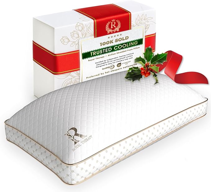 Royal Therapy Queen Memory Foam Pillow, Adjustable Shredded Odor-Free Pillow for Neck & Shoulder Pain Relief, Support for Back, Stomach, Side Sleepers, AirFlowPRO