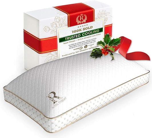 Royal Therapy Queen Memory Foam Pillow, Adjustable Shredded Odor-Free Pillow for Neck & Shoulder Pain Relief, Support for Back, Stomach, Side Sleepers, AirFlowPRO
