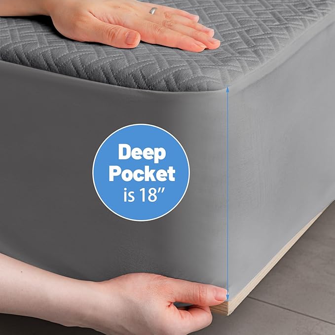 Premium Bamboo Mattress Protector – Queen Size, Waterproof, & Ultra Soft Breathable Noiseless Washable Bed Mattress Cover for Comfort & Protection MC03QUEEN-LG