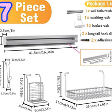 MINGLING Stainless Steel Shower Caddy, 41 cm Wall Back Crossbar Rustproof Shelves with 2 Long Tail Hook Clip, Large Capacity Bathroom Organizers and Storage
