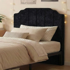 Twin Headboard Only - Black Velvet Upholstered Headboard for College Dorm, No Assembly Required, Pure Sponge Design, Place Between Bed & Wall, Vertical Stripe with Stepped Crown Top Edge