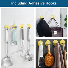 Diesisa Razor Holder for Shower + Adhesive Wall Hooks, Premium 304 Stainless Steel Shower Razor Holder with Heavy Duty Waterproof Sticky Hooks for Hanging Towels, Coat, hat (2+2 Pack)-Gold