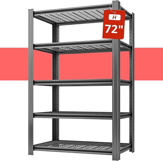 35" W Father&I 5-Shelf Industrial Adjustable Heavy-Dudy Tall Metal Garage Storage Shelves Shelving Units/Steel Wire Rack System (Commercial) for Basement/Shop, 72" H*35" W*15.7" D, Black