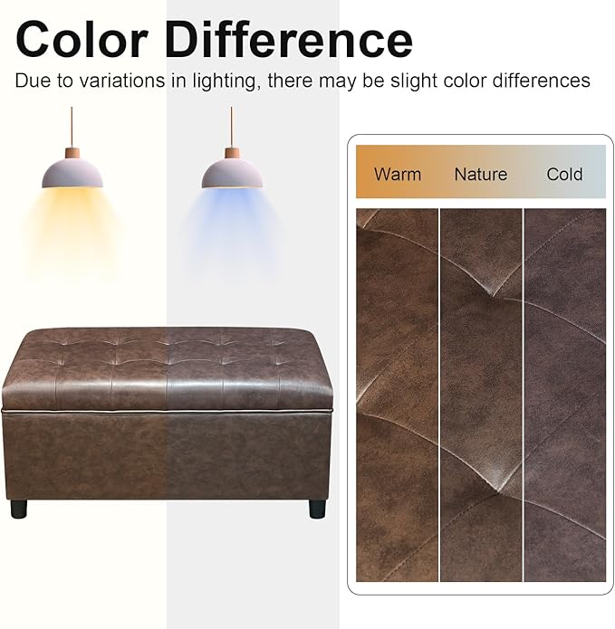 Joveco Rectangular Lift Top Storage Ottoman Bench, Faux Leather Storage Bench for Living Room Entryway Bedroom,Espresso