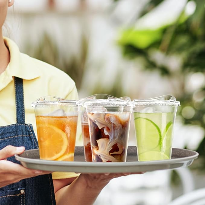 100 Pack - 16 oz Clear Plastic Cups with Lids, Sturdy & Food Safe Iced Coffee Cups with lids, Disposable Plastic Smoothie Cups for Cold Drinks, Sip Lids