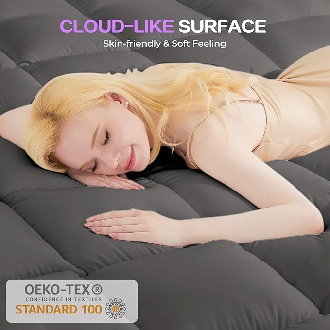 SINWEEK Dual Layer 5 Inch Memory Foam Mattress Topper Full Size, 3 Inch Gel Memory Foam Plus 2 Inch 1450 GSM Double Bed Pillow Top Mattress Pad Cover, Dark Gray