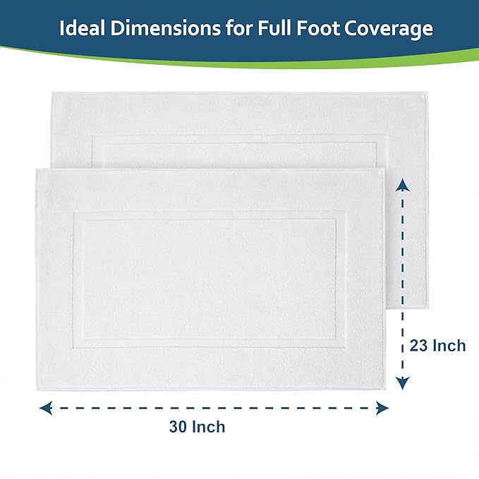 Rajlinen Cotton Bath Mat 2 Pack 23x36-100% Cotton 500 GSM Highly Absorbent Hotel Spa Bathroom Floor Mats, Aesthetic White Bath Mat Towels, Machine Washable Shower/Bathtub Rugs