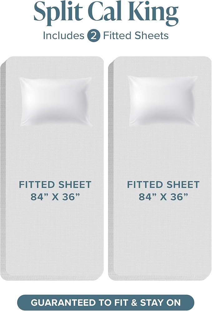 Bare Home Split California King Sheet Set - 1800 Ultra-Soft Microfiber Split California King Bed Sheets - Double Brushed - Deep Pockets - Easy Fit - 5 Piece Set (Split Cal King, Light Grey) BareHome