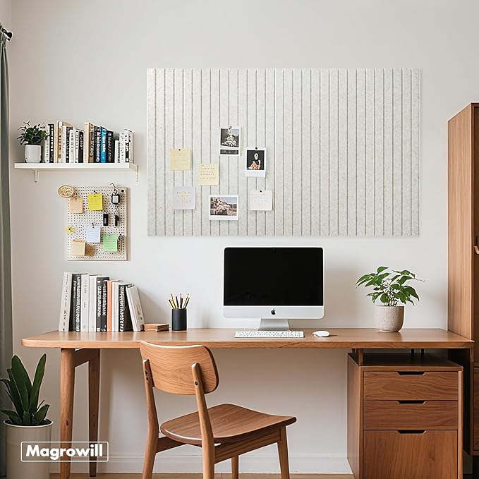 Cork Board Tiles for Wall with Push Pins, 36" x 24" Slat Bulletin Board Sets, Self-Adhesive Pin Board | Magrowill 6 Packs Felt Panels for Office Home Classroom Dorm Interior Wall Decor