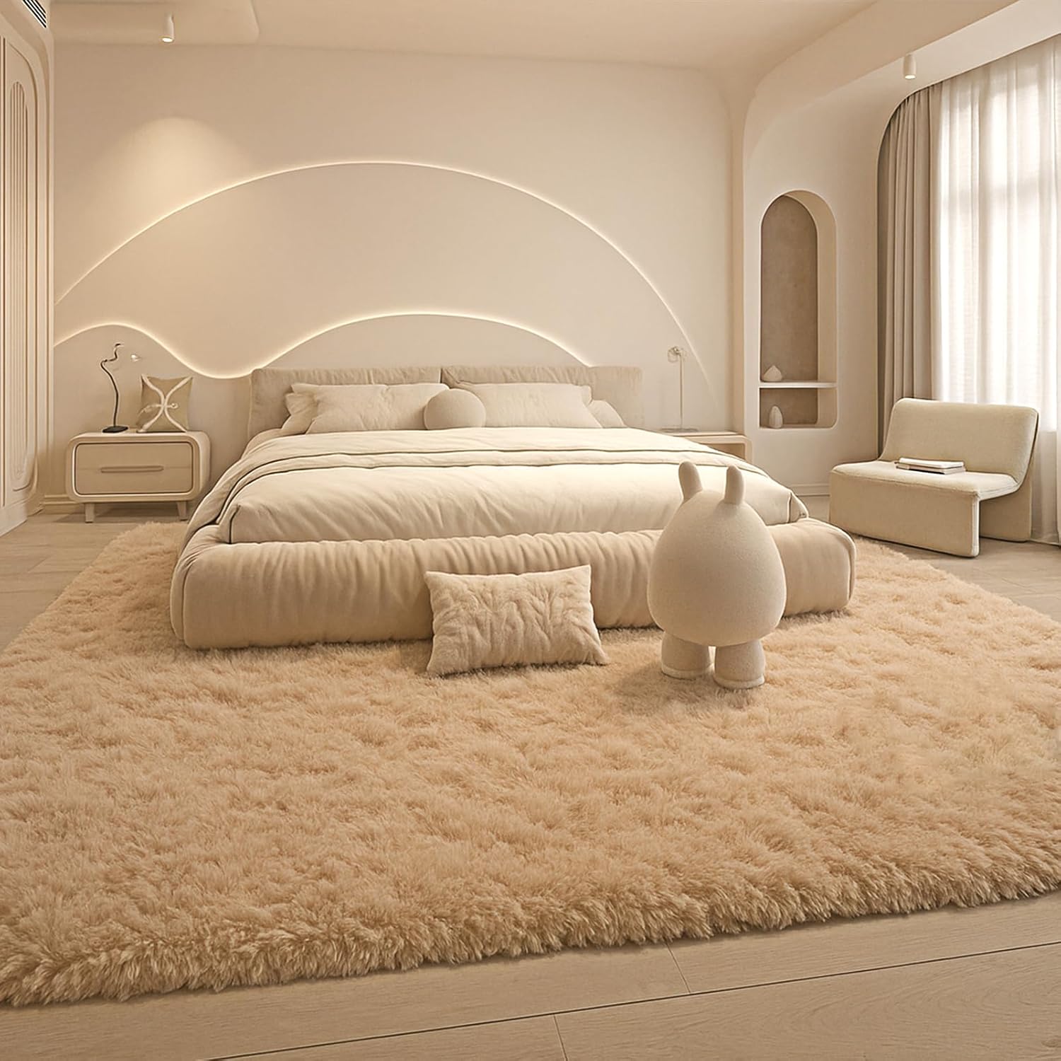 8x10 Area Rugs Living Room, Beige Large Plush Fluffy Bedroom Carpet, Non-Slip Upgraded Indoor Thick Soft Rug, Modern Plush Carpet Suitable for Kids Home Decor Aesthetics Dorm. Dormly