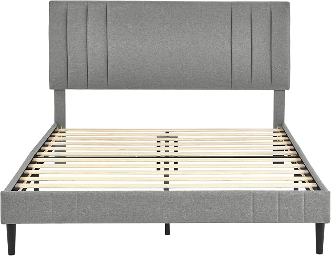 Decoro Chicago Modern Tufted Upholstered Platform Queen Size Bed Frame, Grey