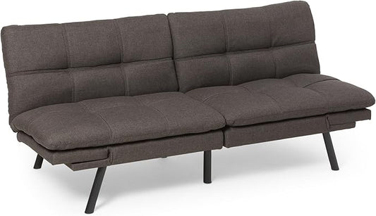 Amazon Basics Futon Sofa Bed, Convertible Memory Foam Sofa Couch Modern Loveseat Sleeper for Small Compact Living Room,Office,Apartment,Dark Grey Linen Fabric