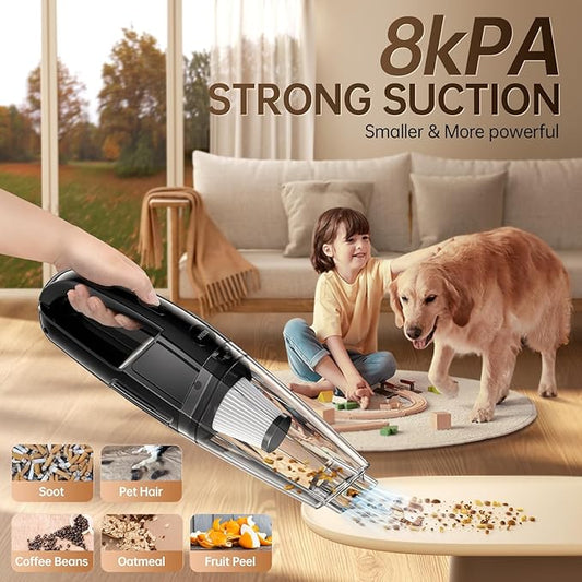 Cordless Handheld Vacuum 7000Pa Suction, 650mL Dustbin, 1.43 lbs Lightweight, Rechargeable, Ideal for Car & Home Use, 25-Minute Runtime