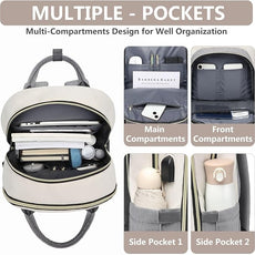 Laptop Backpack Women Work Bag - Travel Backpack Purse with USB Charger 15.6 Inch Nurse Bag College Teacher Business Backpack Waterproof Laptop Bag Beige Grey