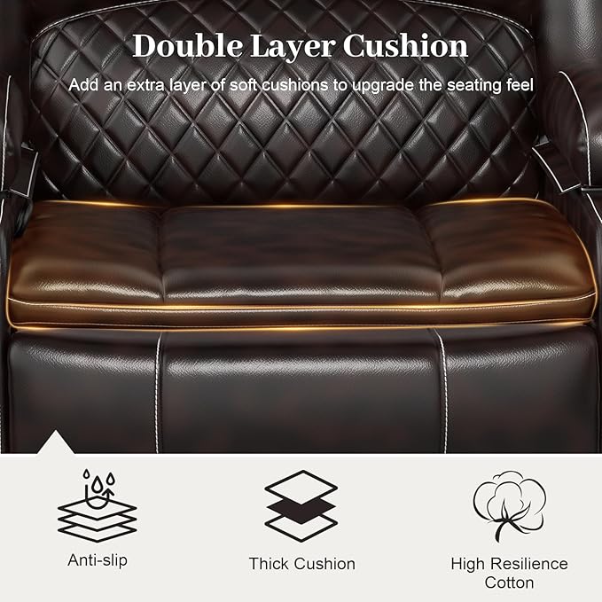 3 Seater Recliner Sofa Set with 2-Tier Cushion, 3+1 Pieces in Living Room, 3 Seater Reclining Couch Leather with Removable Console, 1 Oversize Recliner Chair Sofa Seat