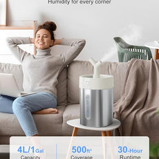 Feekaa Stainless Steel Humidifier Dishwasher Safe, 4L/1Gal Cool Mist Humidifiers for Bedroom, Easy Clean Humidifier Large Room, Humidifiers for Baby Nursery Living Room Office Plant, White