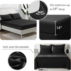 JOLLYVOGUE Queen Comforter Set, Ultra-Soft Bed in a Bag Queen Size 7 Pieces, Oeko-TEX Certified Bedding Set with Down Alternative Comforter, Sheets, Pillowcases & Shams, Black