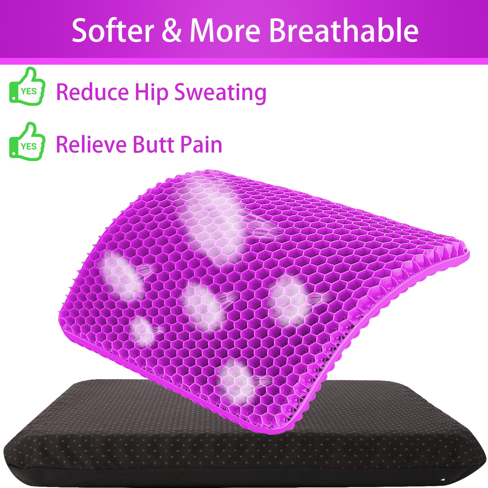 Gel Seat Cushion for Long Sitting (Large & Thick), Soft & Breathable, Gel Cushion for Wheelchair, Gel Chair Cushion for Hip Pain, Gel Seat Cushion for Office Chair (Black Cover) Dormly