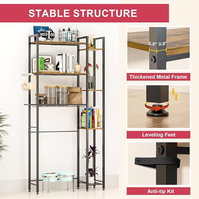 Over Toilet Bathroom Organizer, 7-Tier Study Metal Toilet Storage Shelf for Toilet Paper, Towels, Toiletries, Easy Assembly, Freestanding, Perfect for Small Space, Apartment, Dorm, Powder Room