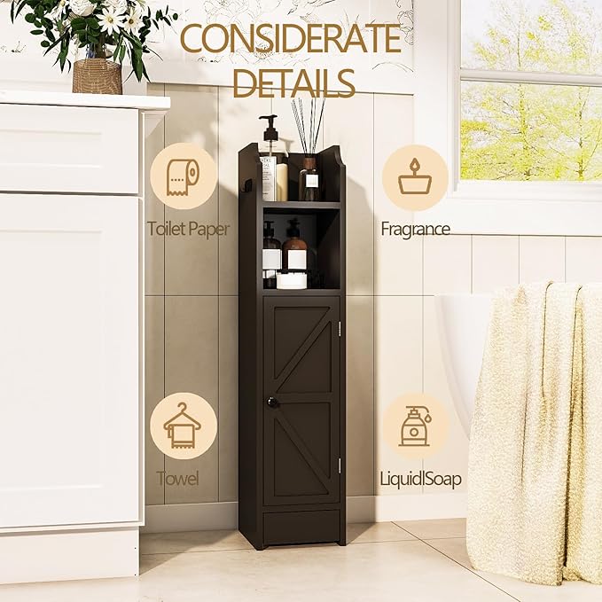 Small Bathroom Storage Cabinet, Toilet Paper Storage,Corner Floor Cabinet with Doors and Adjustable Shelf,Bathroom Organizer for Small Spaces Black