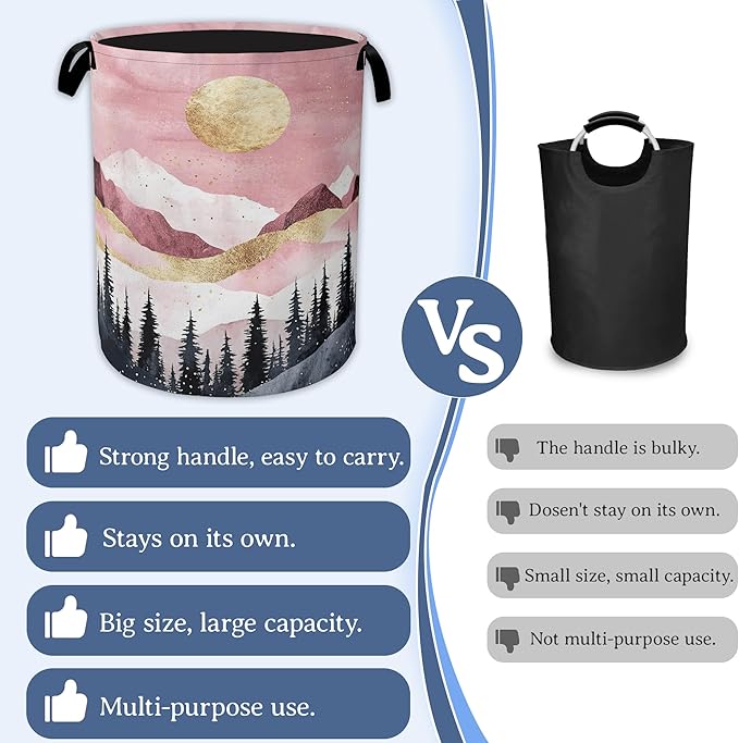 Mountains Laundry Basket,Foldable Oxford Cloth Sun Forest Golden Pink Laundry Hamper with Handles, 20.8"x16" Tote Bag Clothes Storage Bucket for Laundry Room/Bathroom/Bedroom/Dormitories