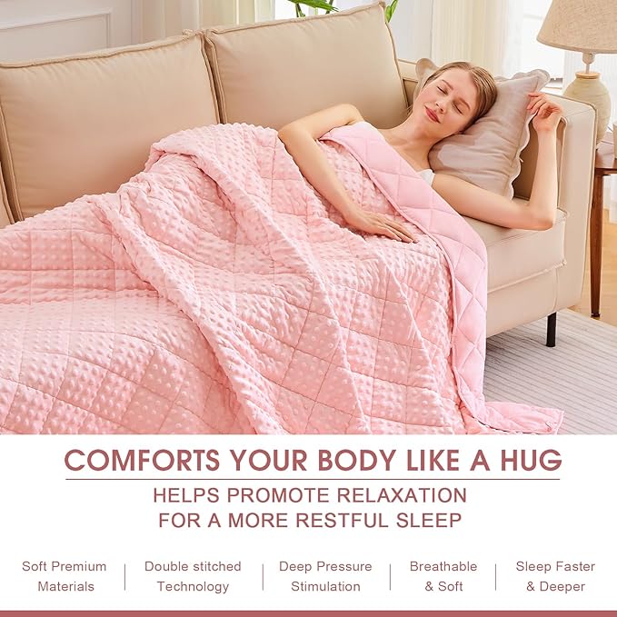Pink Weighted Blanket for Adults 15lbs, 48"x72", Twin Full Size Cooling Minky Heavy Throw Blanket for 120-160lbs, Soft Winter Thick Big Blankets Weighted Comforter Gift for Sleeping