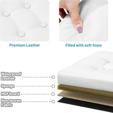 Storage Ottoman Foot Rest Stool, Small Leather Storage Ottomans Bench, Folding Footstool with Side Pockets, Foot Rest Under Desk for Living Room Bedroom, 17x13x13 in, White