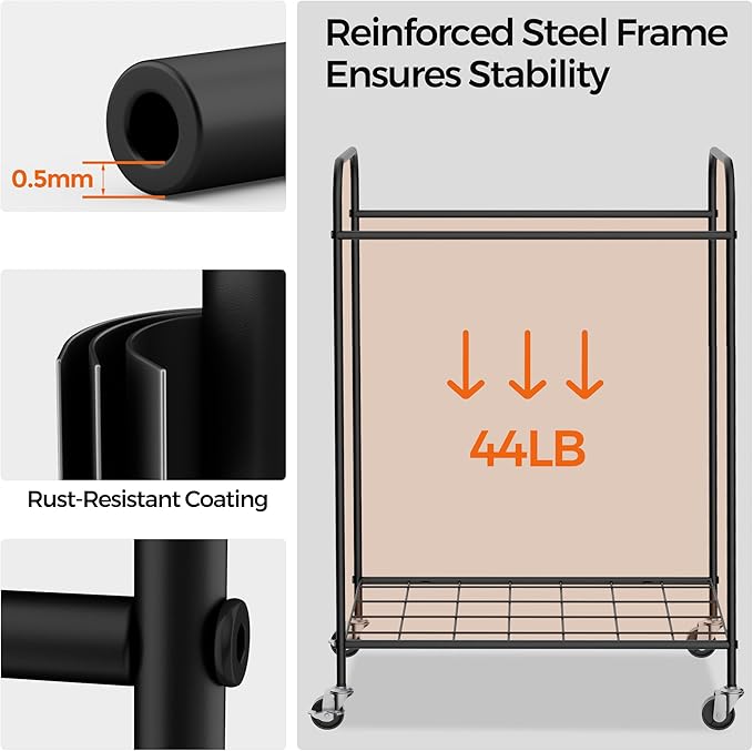 Slim Laundry Hamper, 60L Laundry Basket with Wheels, Clothes hamper with Removable Liner Bag