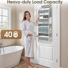 1 Pack Over The Door Organizer, Hanging Storage Organizer with Clear Window, 40lb Ultra Sturdy Large Capacity Room Organizer for Pantry Laundry Bathroom Nursery Closet Baby Essential (Grey)